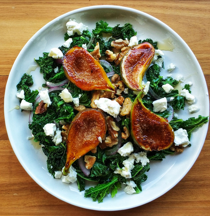 Warm Kale Salad With Pan Seared Figs
