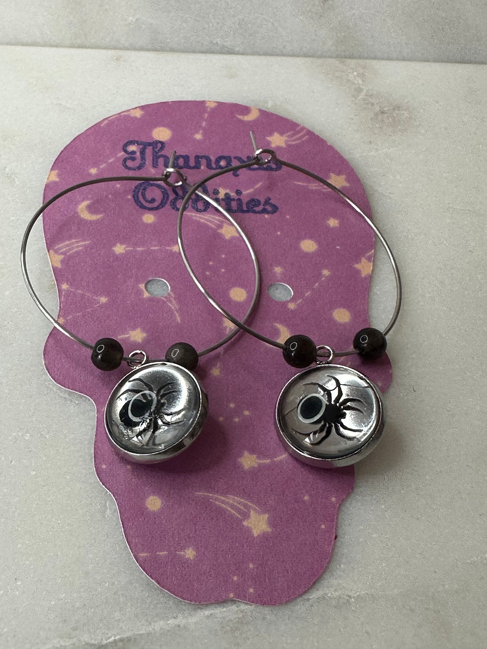 Miniature : Boucles d'oreilles créoles avec araignée et perle oeil de chat