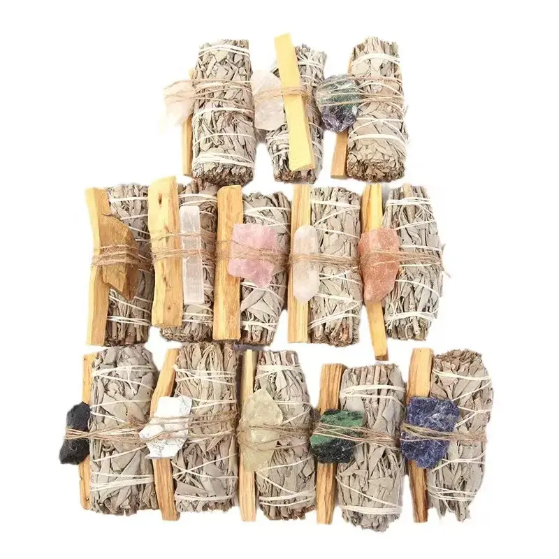 Thumbnail: Natural White Sage 4 in and Palo Santo Smudge Stick With Crystal Stones