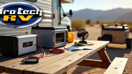 RV power system showing generators and inverters in desert camping environment