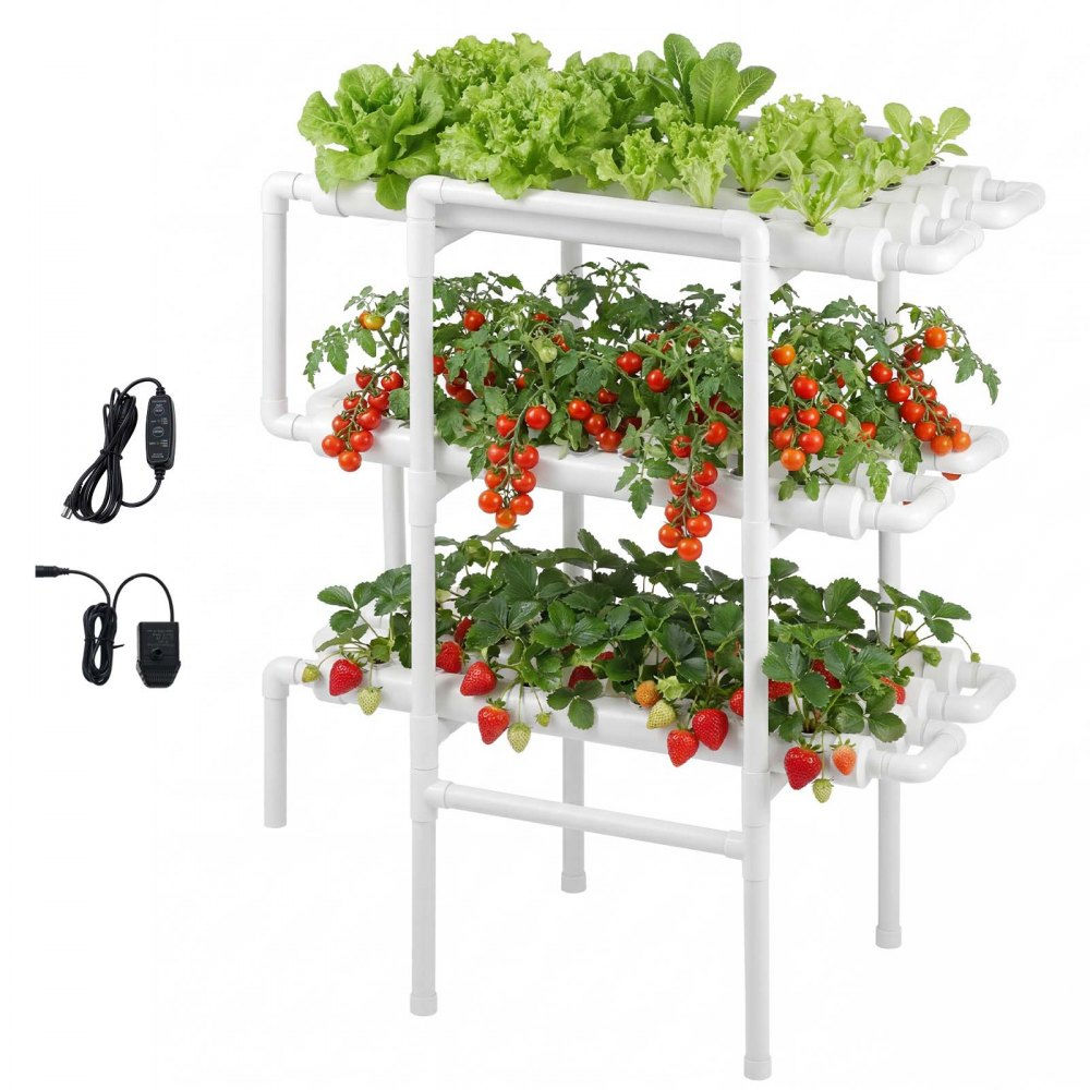 Vevor 3-Tier 108-Site UPVC Hydroponic Tower Grow Kit