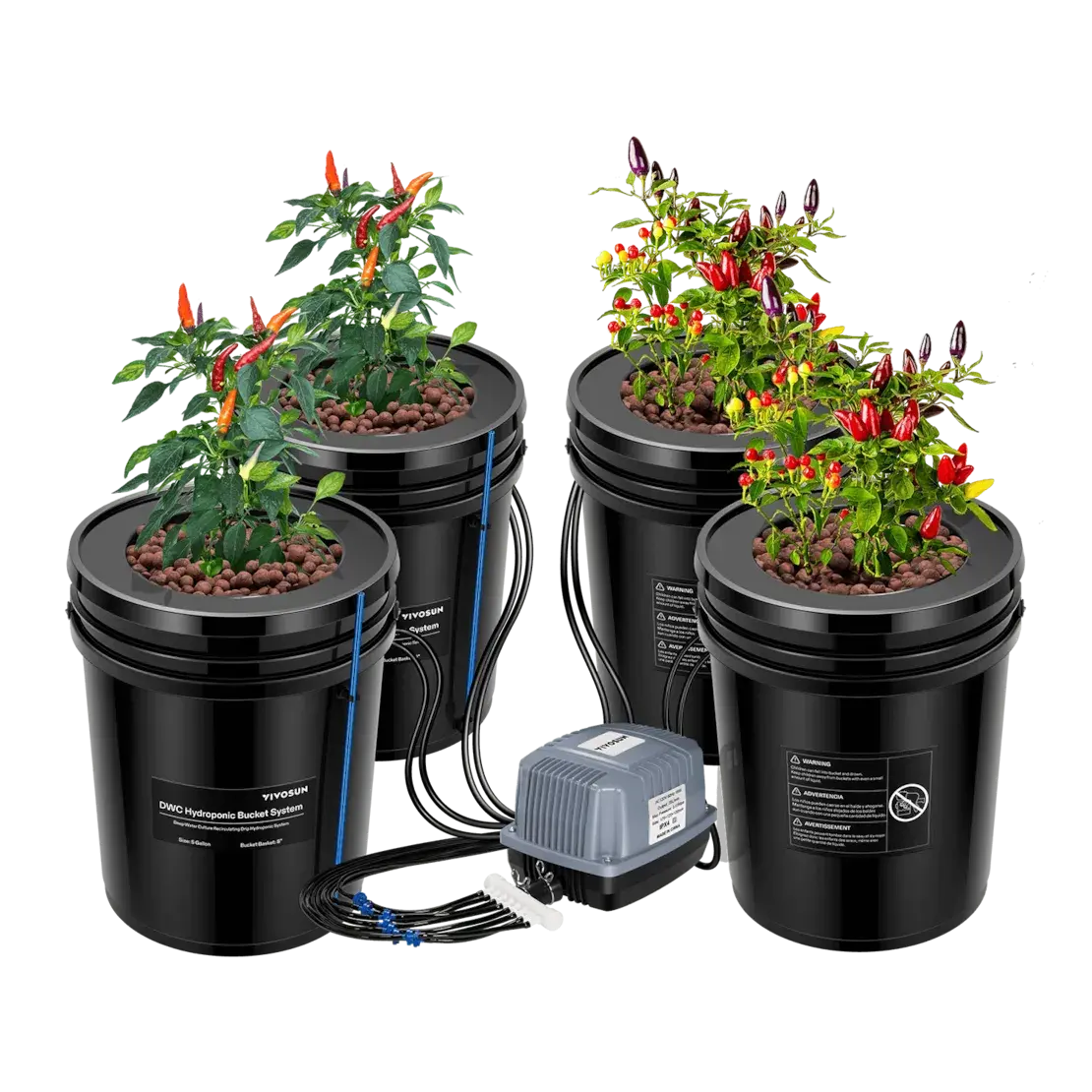 Vivosun 5 Gallon DWC Hydroponic System Kit (4 Bucket, Black)