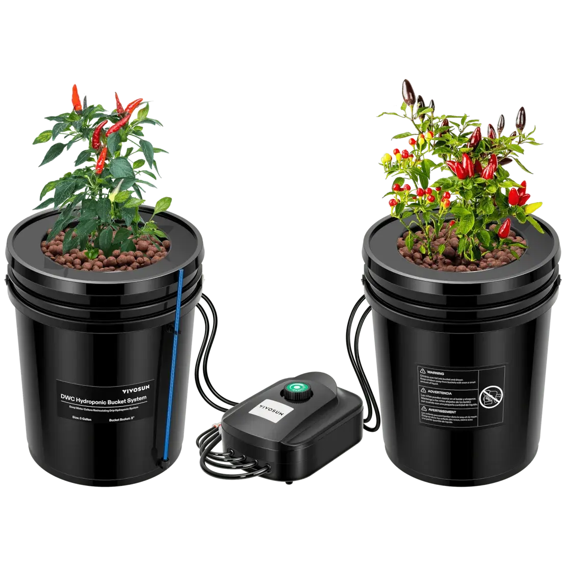 Vivosun 5 Gallon DWC Hydroponic System Kit (2 Bucket, Black)