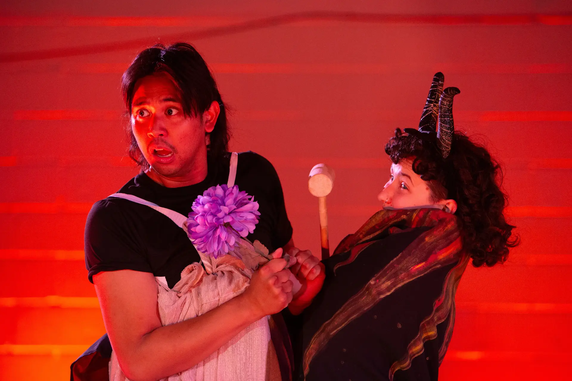 Mark Guerrero and Dean Stockdale performing in "Issun Boshi, the Inch-High Samurai"