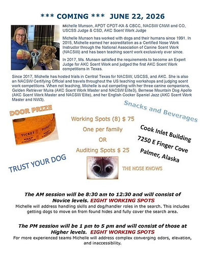 Palmer, Alaska Scent Work seminar