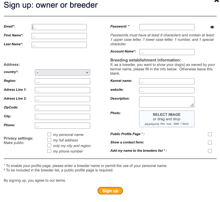 Sign up - Owner-Breeder