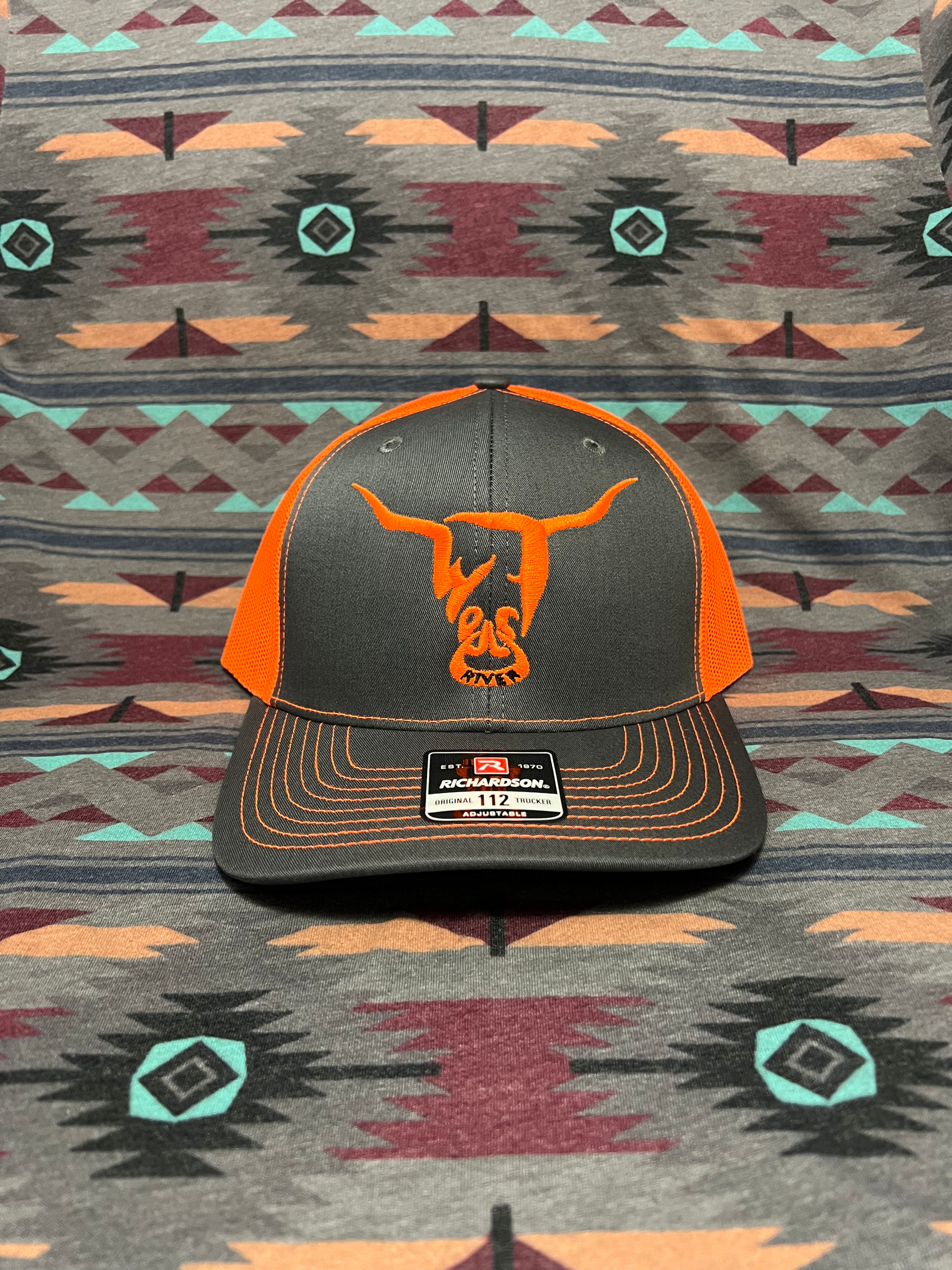 Grey Hat, Orange Mesh, Orange West River Bull LP