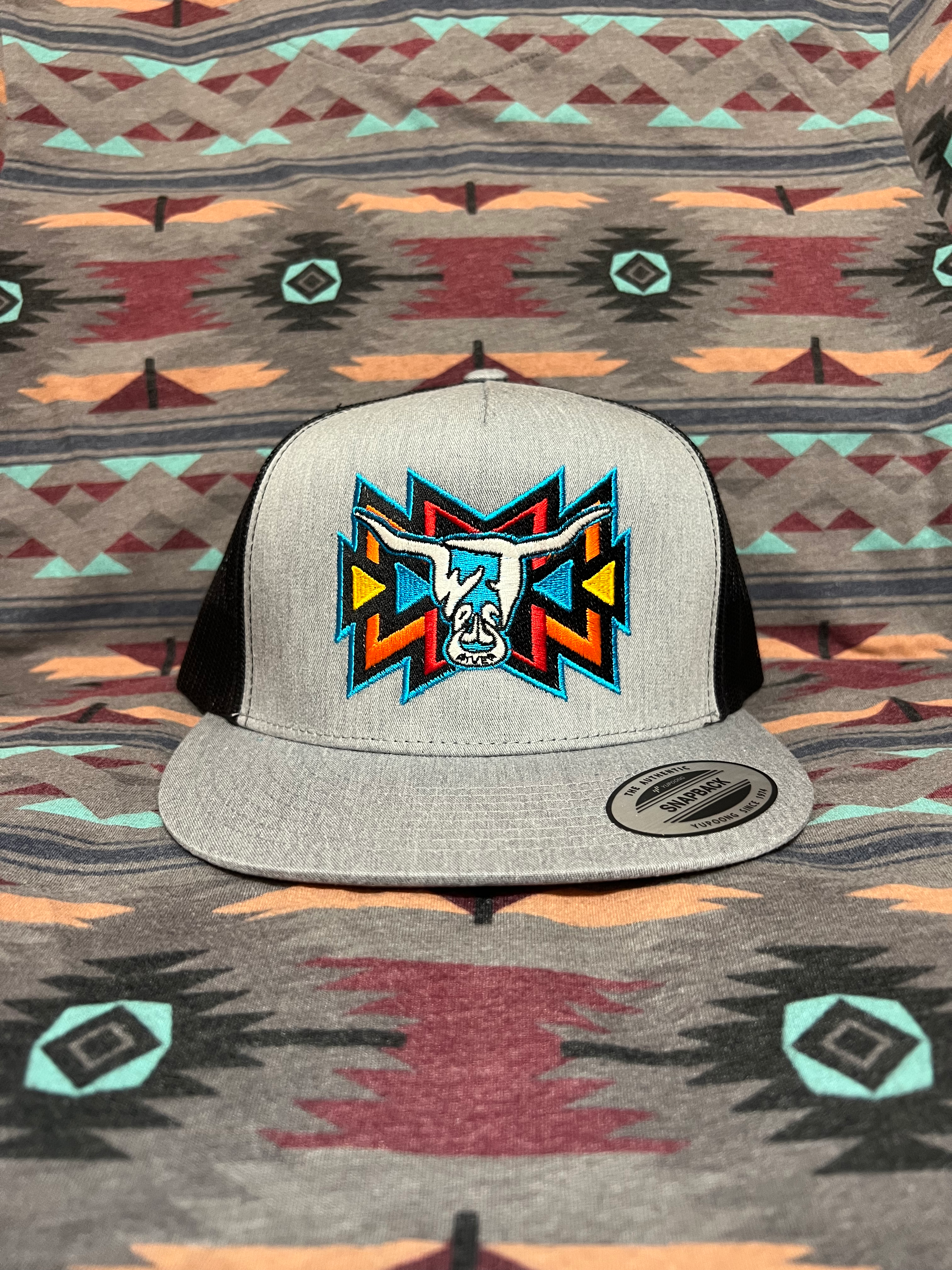 Heather Grey Hat, Black Mesh, Native Design