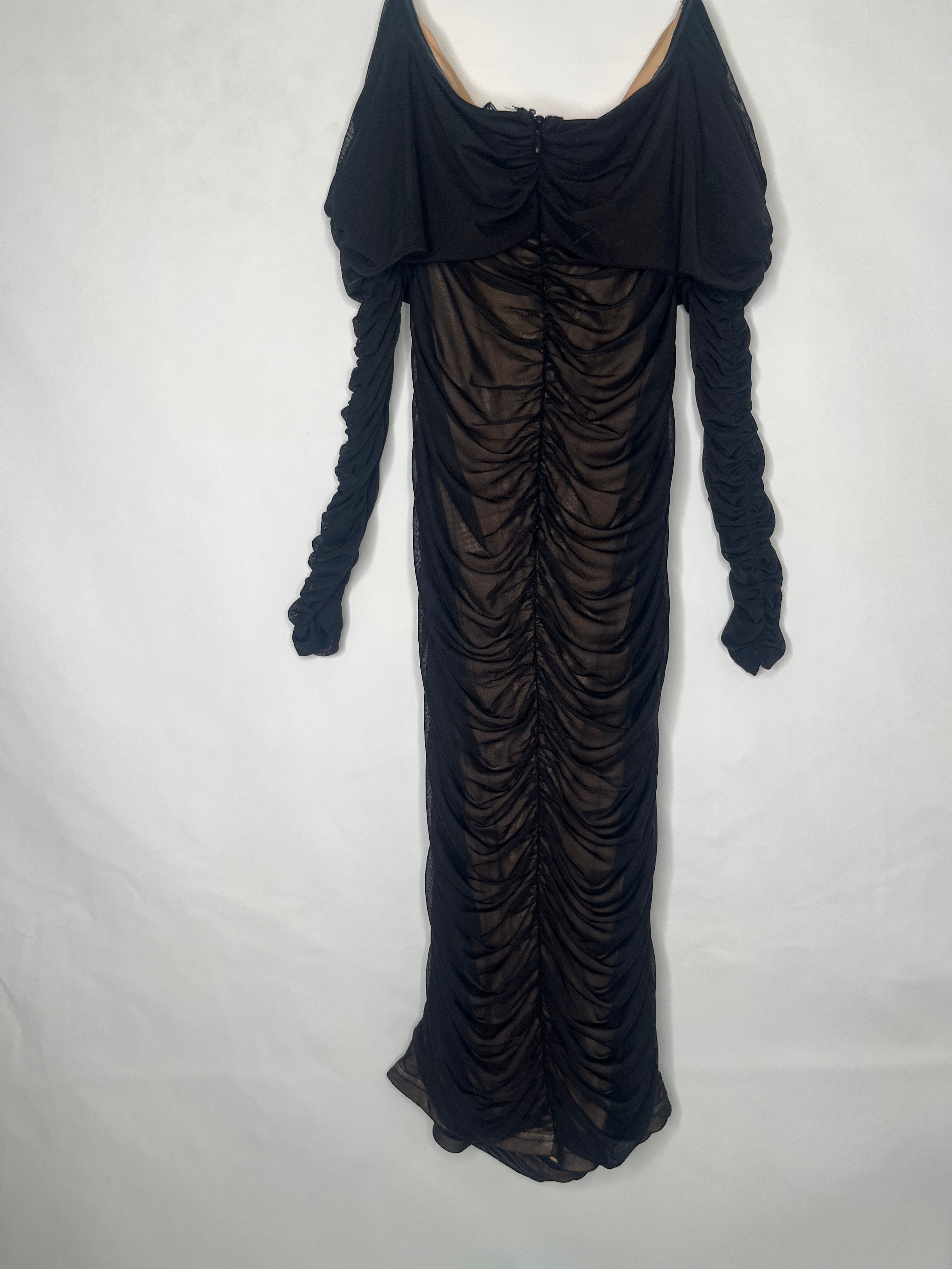 Fashion Nova Women’s Black Ruched Dress with Nude Lining & back closure