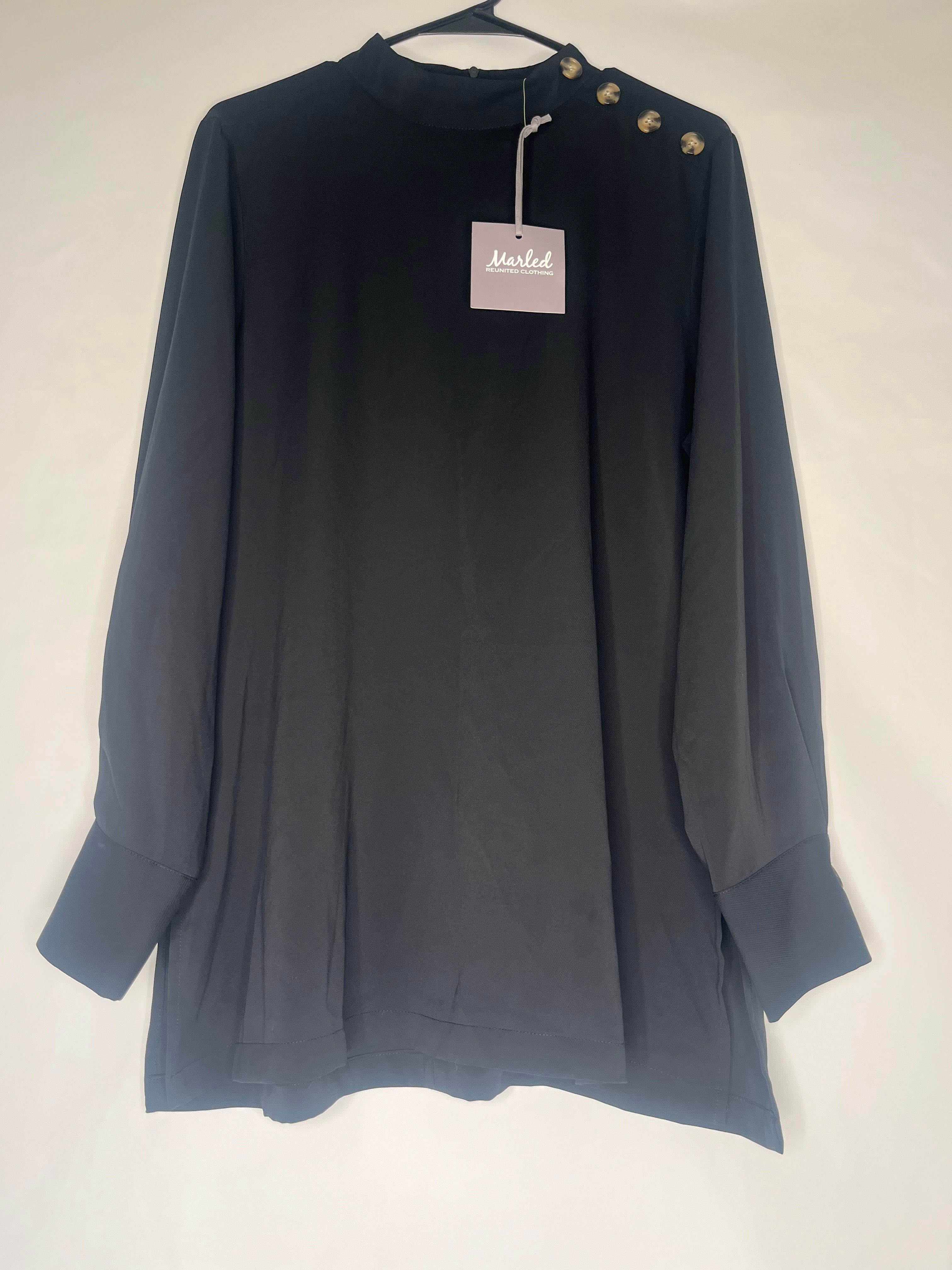 Marled Women’s Black Long Sleeve Blouse with Shoulder Button Detail (NWT)