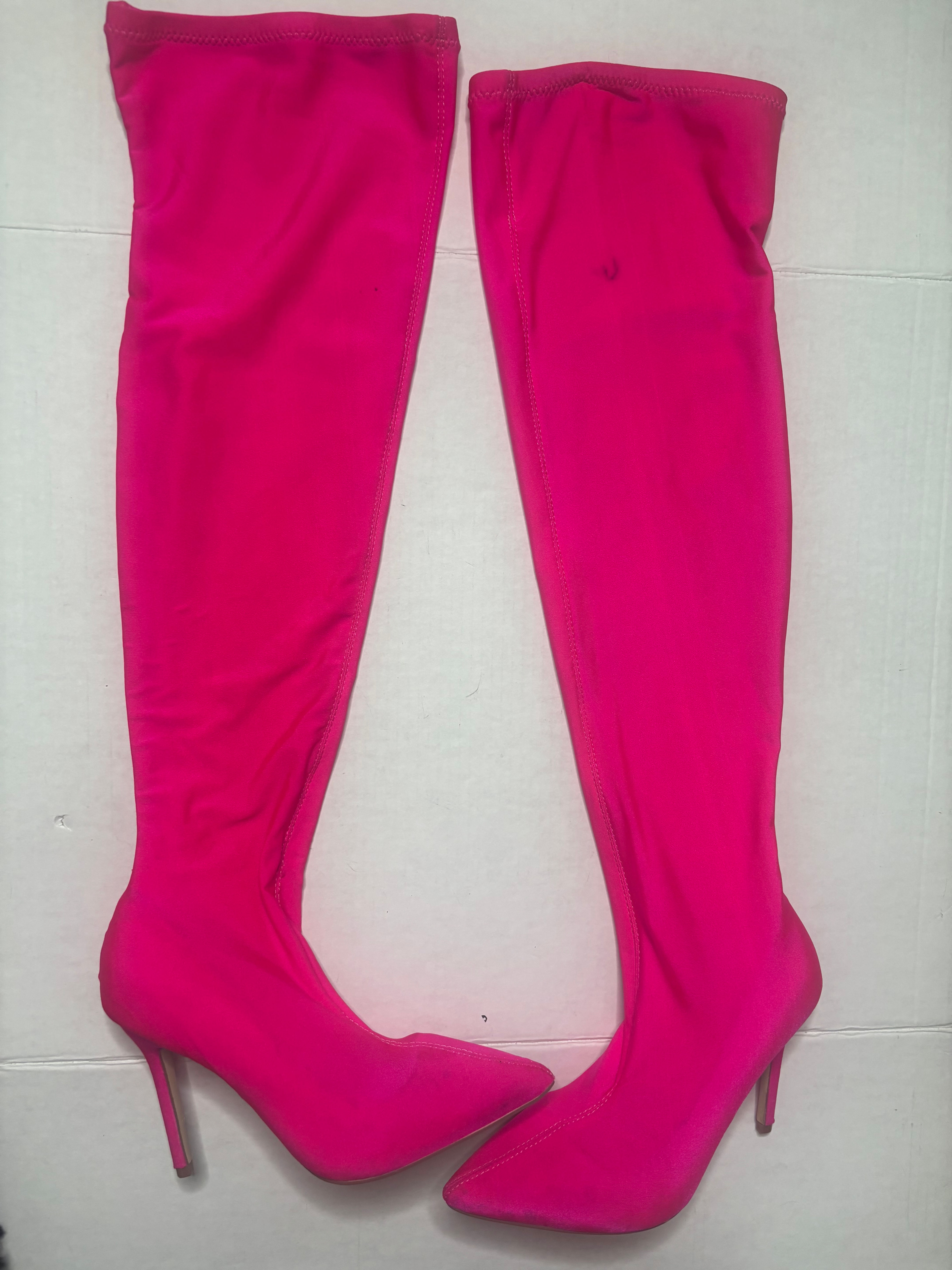 Hot Pink Knee High Heeled Boots
