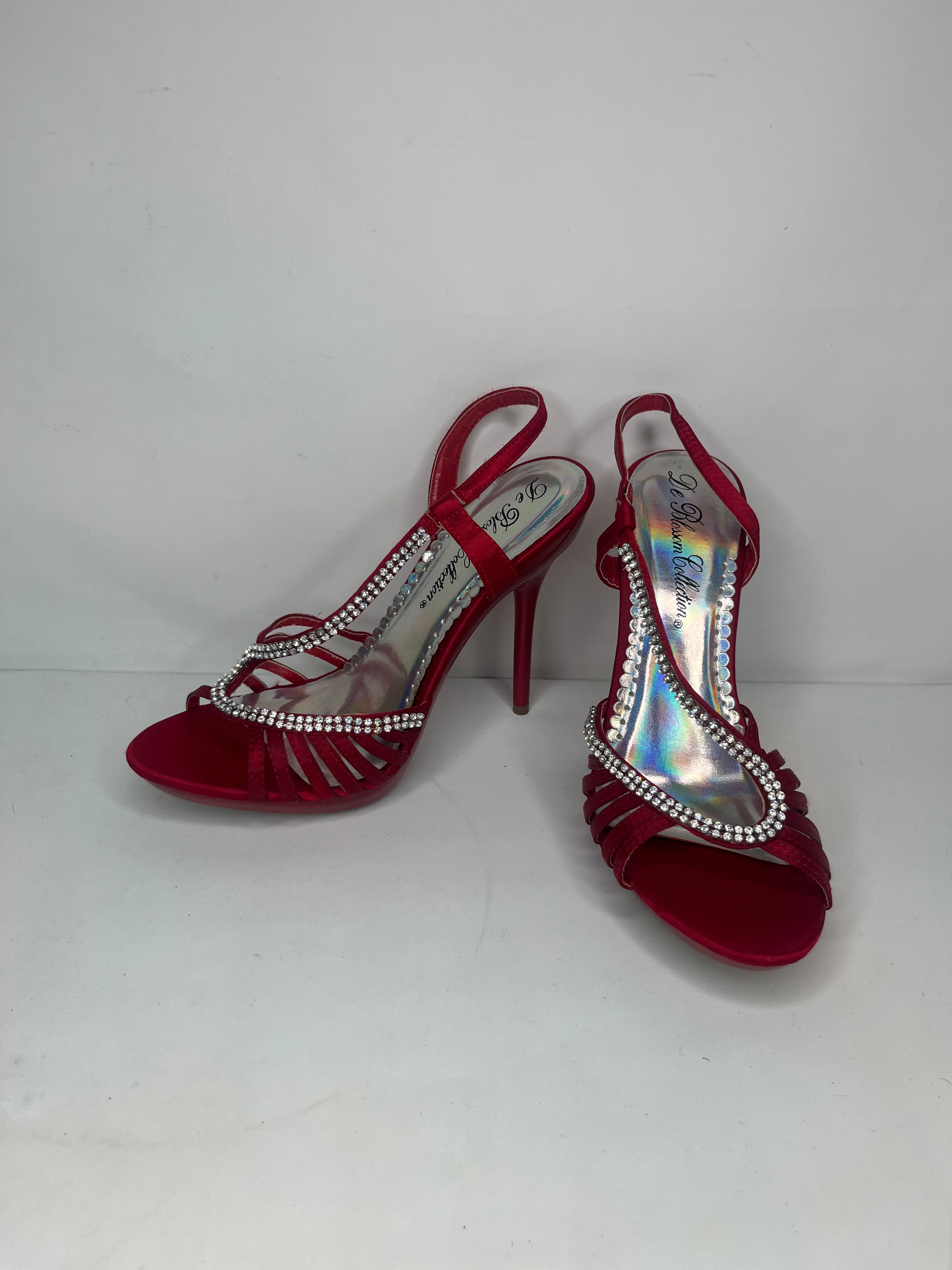 De Blossom Collection-Red Rhinestone Slingback Heels-Women’s