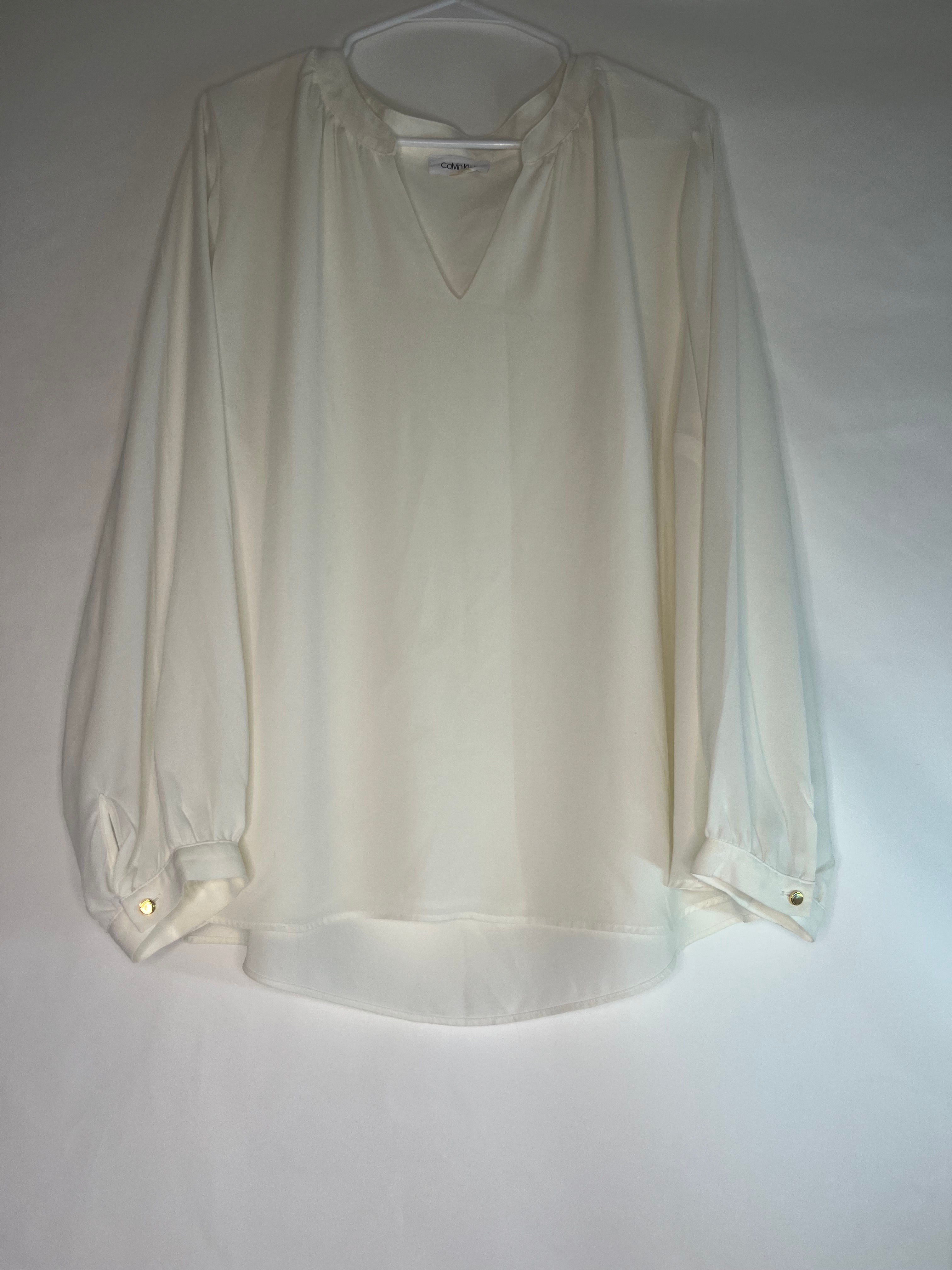 Calvin Klein Women Ivory V-Neck Blouse