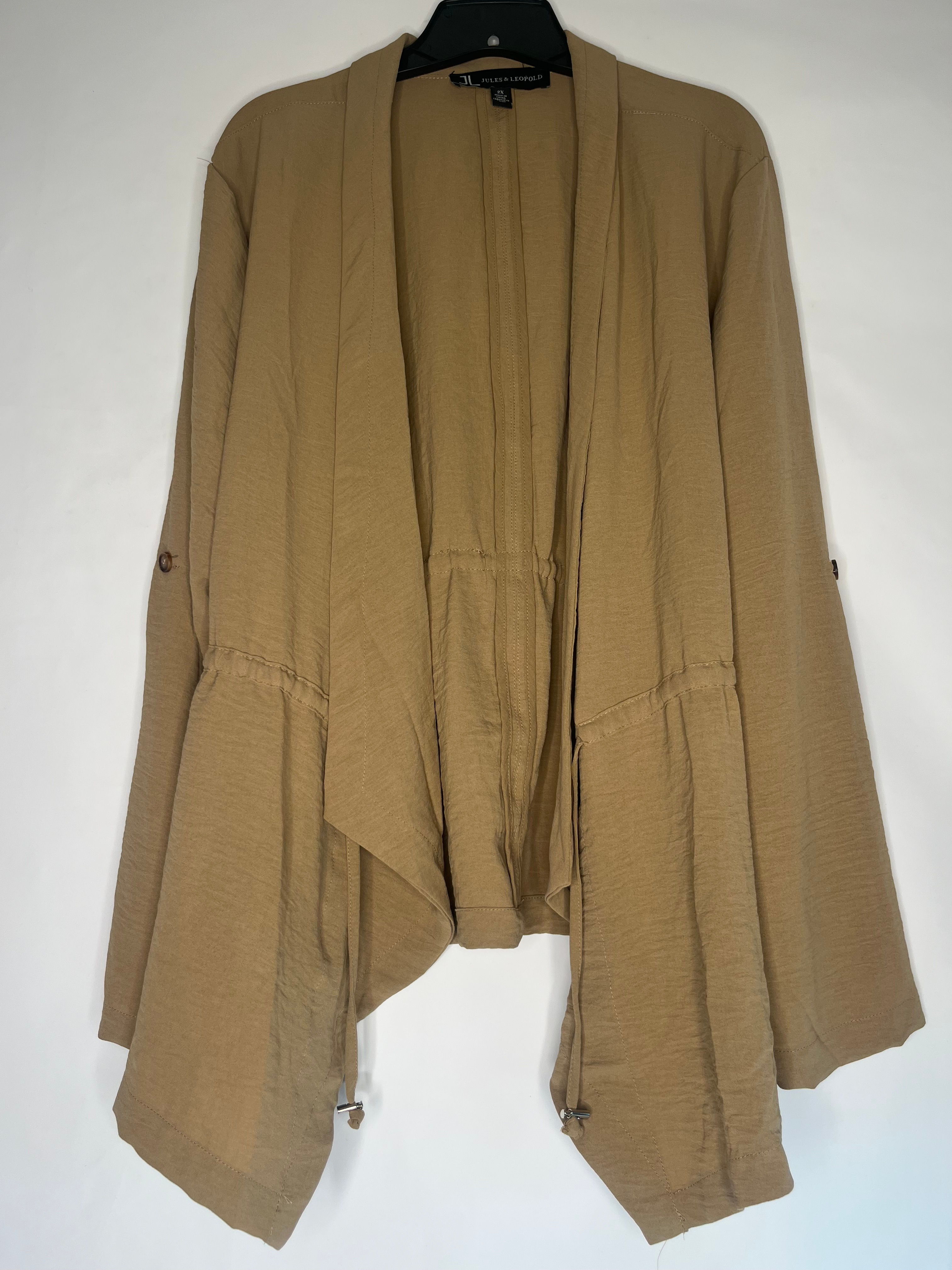 JULES & LEOPOLD Women’s Beige Twill Drape Front Jacket with Drawstring Waist