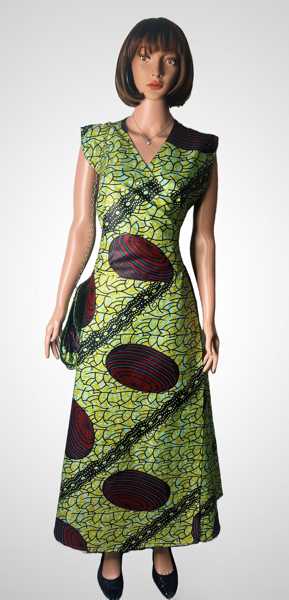 Thumbnail: P.K. Garment African Print Sleeveless Midi Dress with Matching Handbag