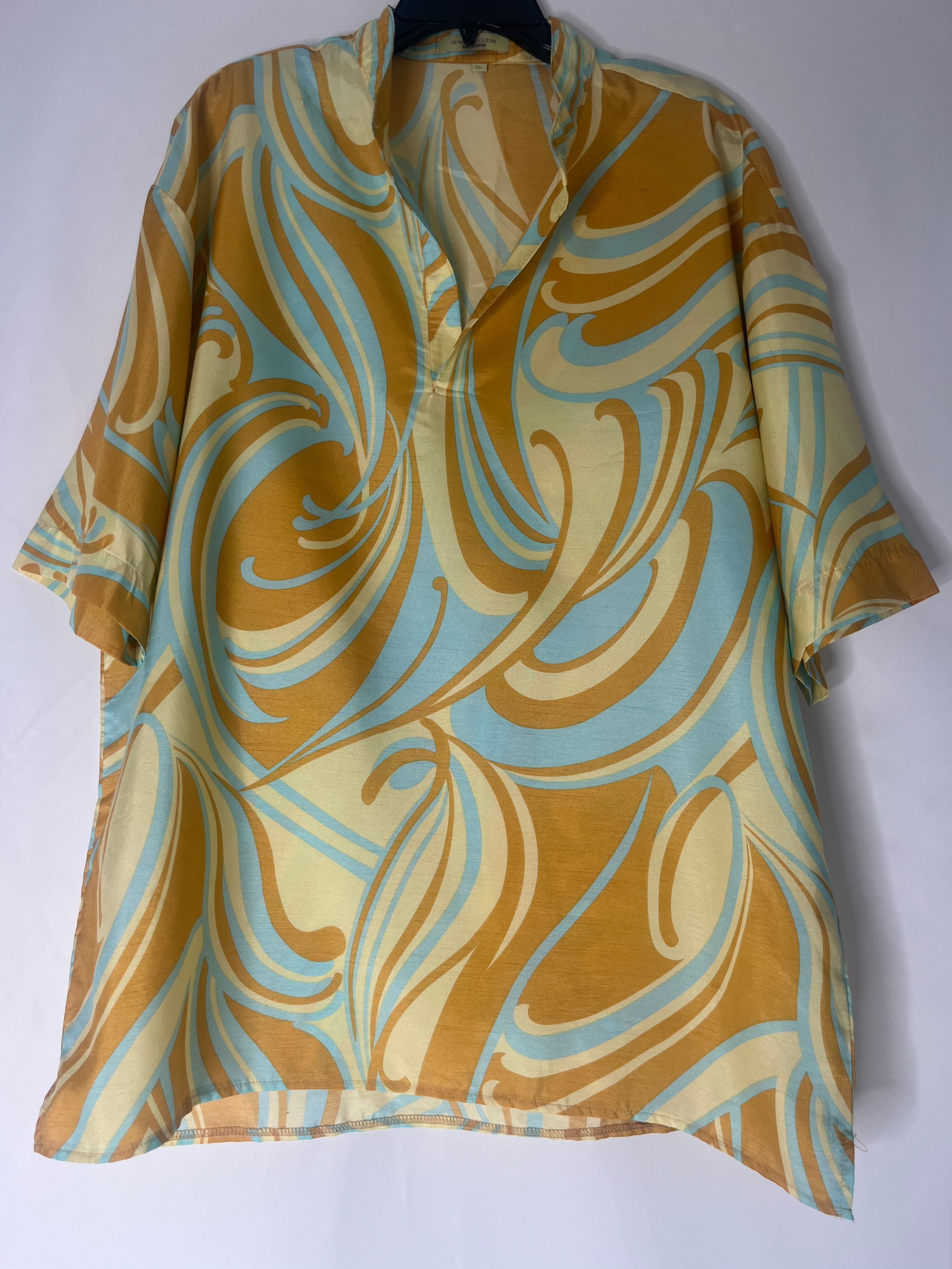 Men’s Yellow Vortici Print Silk Shirt- Swinger Collection-Bold Luxury Statement