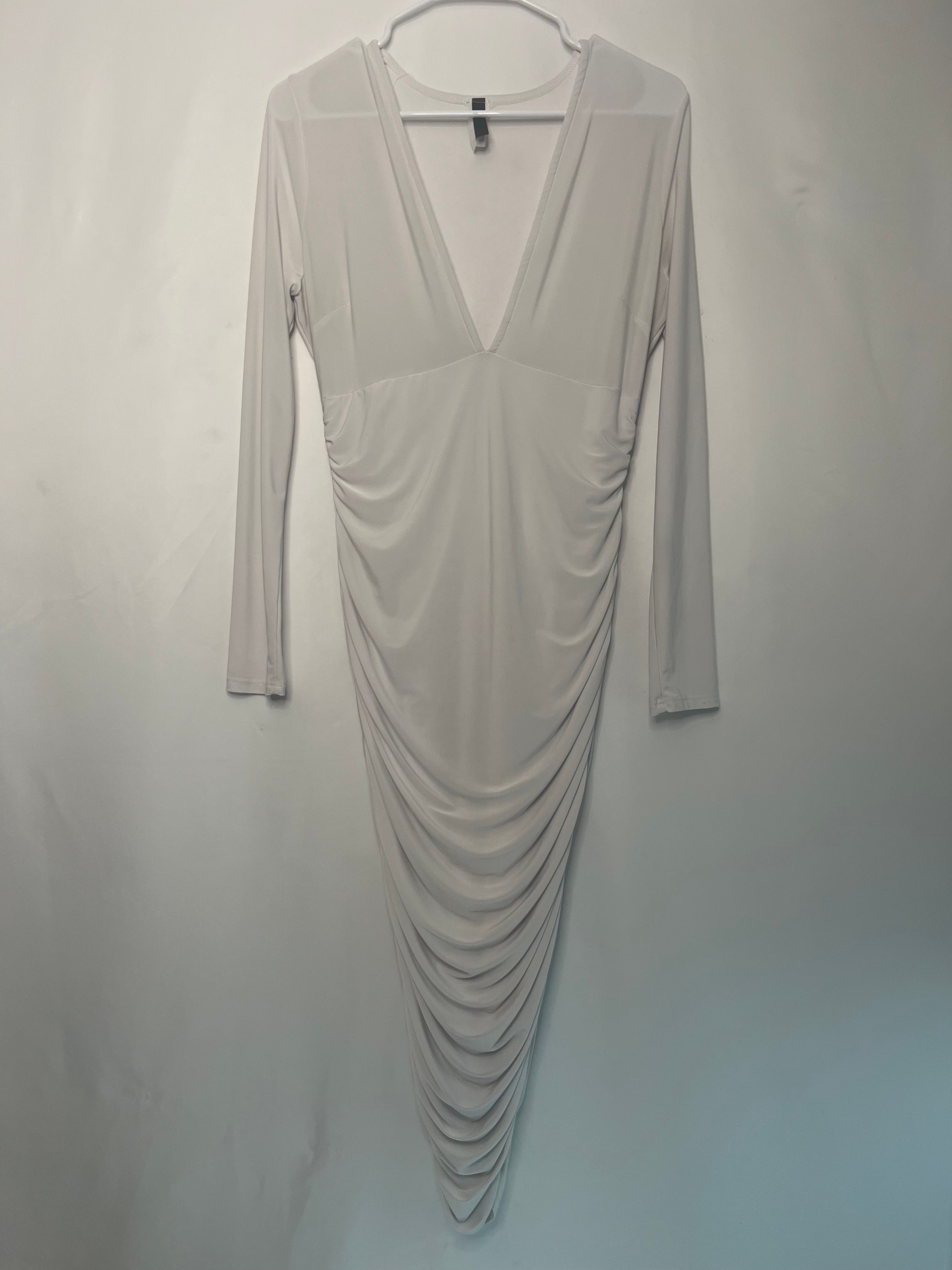 Women’s White Ruched Stretch Dress-Sleek & Flattering
