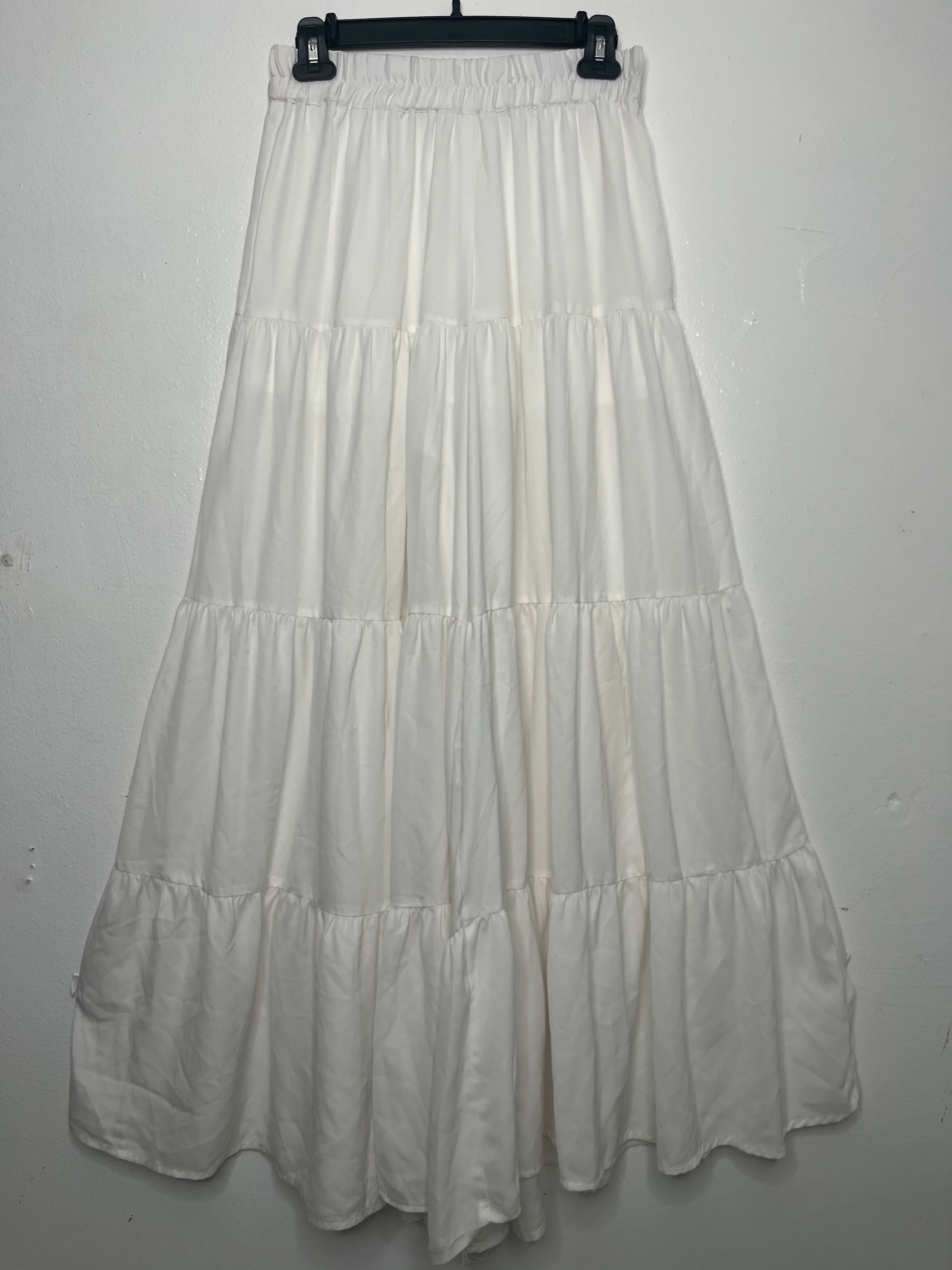 Girl Soul High-Waisted White Ruffle Hem Skirt-Pants-Feminine, Flowy, and Flatter