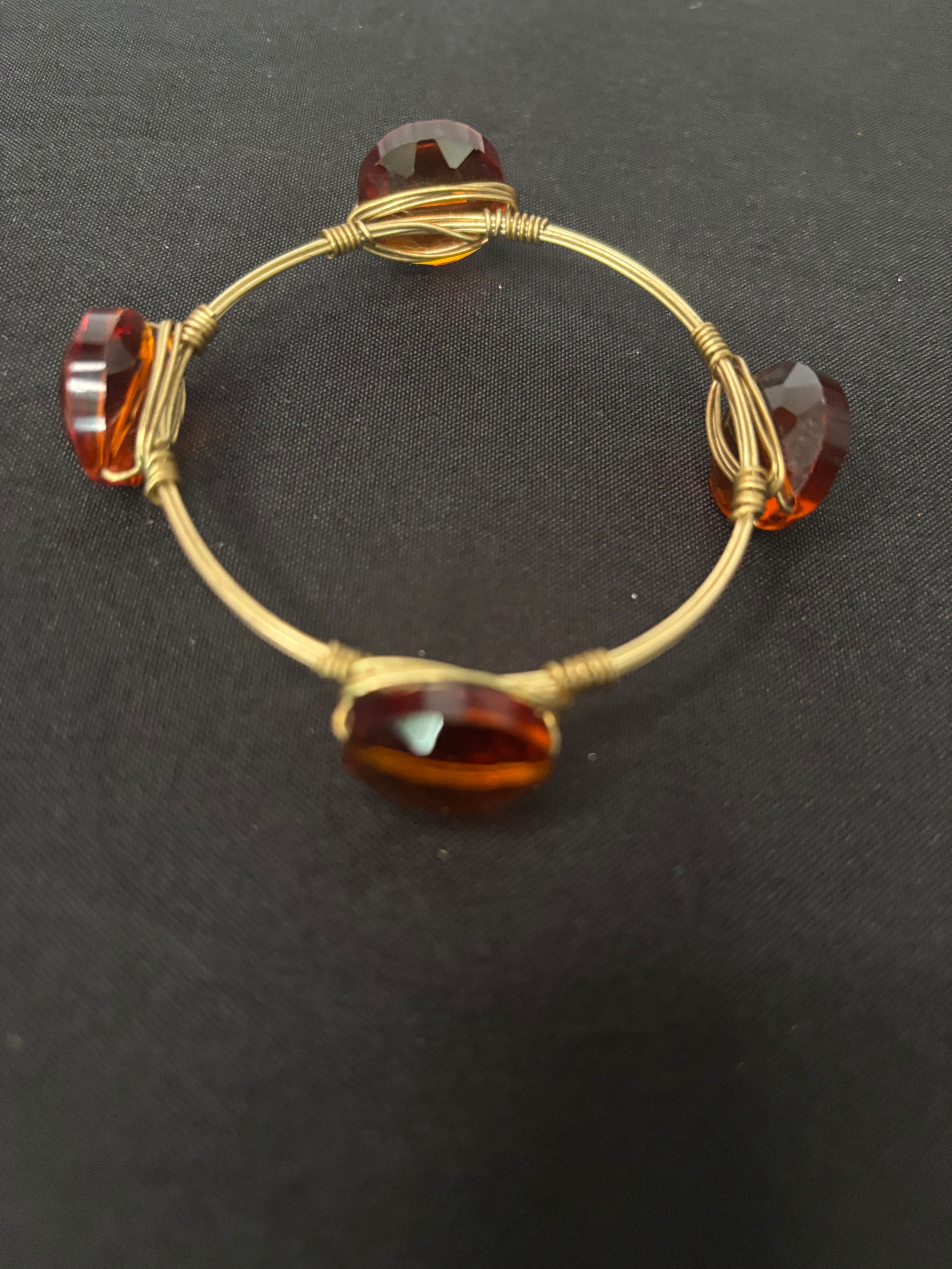 Amber Wire-Wrapped Statement Bangle – Handmade Charm
