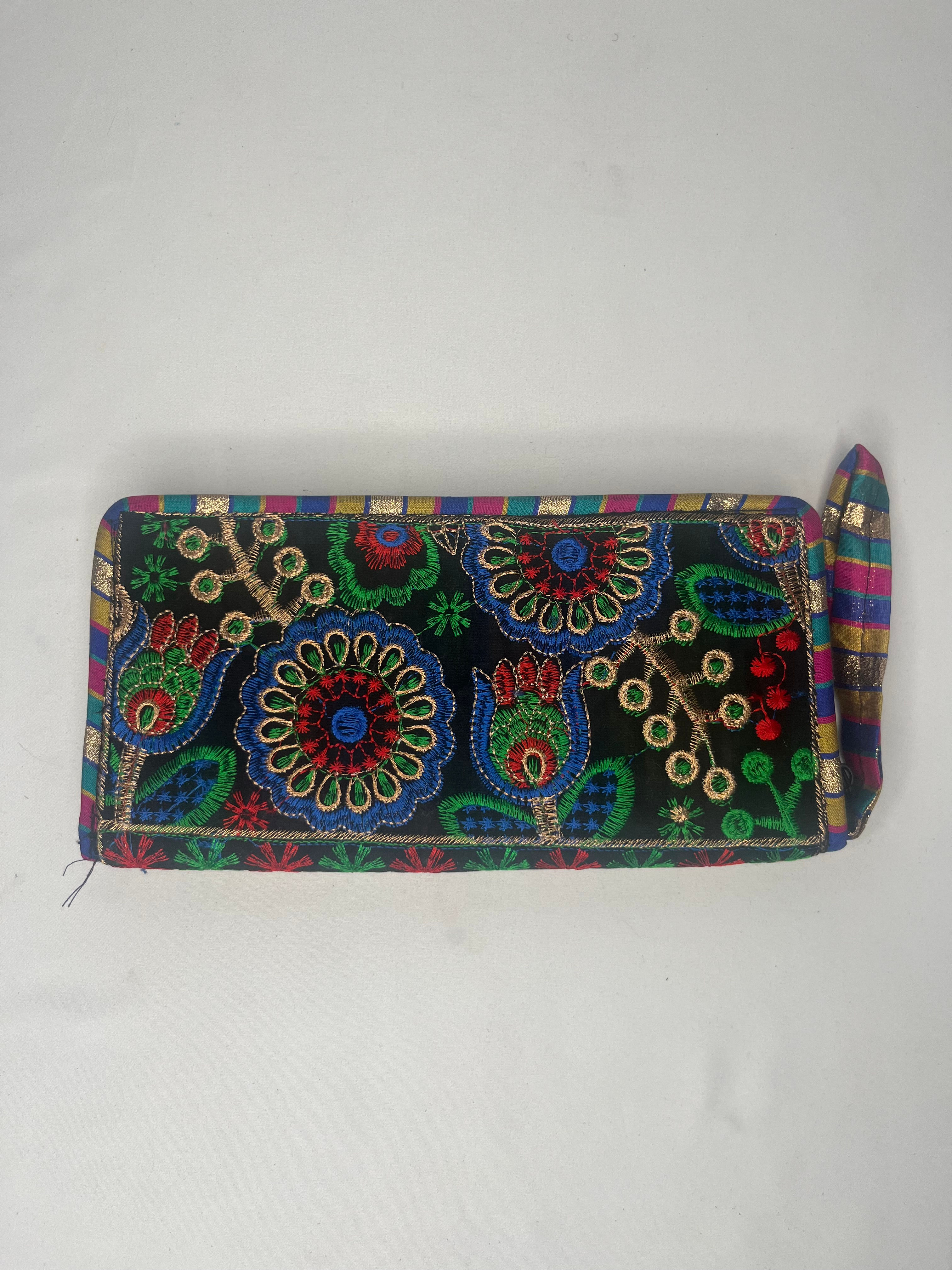 Multi Color Floral Embroidered Hand Pouch-Boho & Beautiful