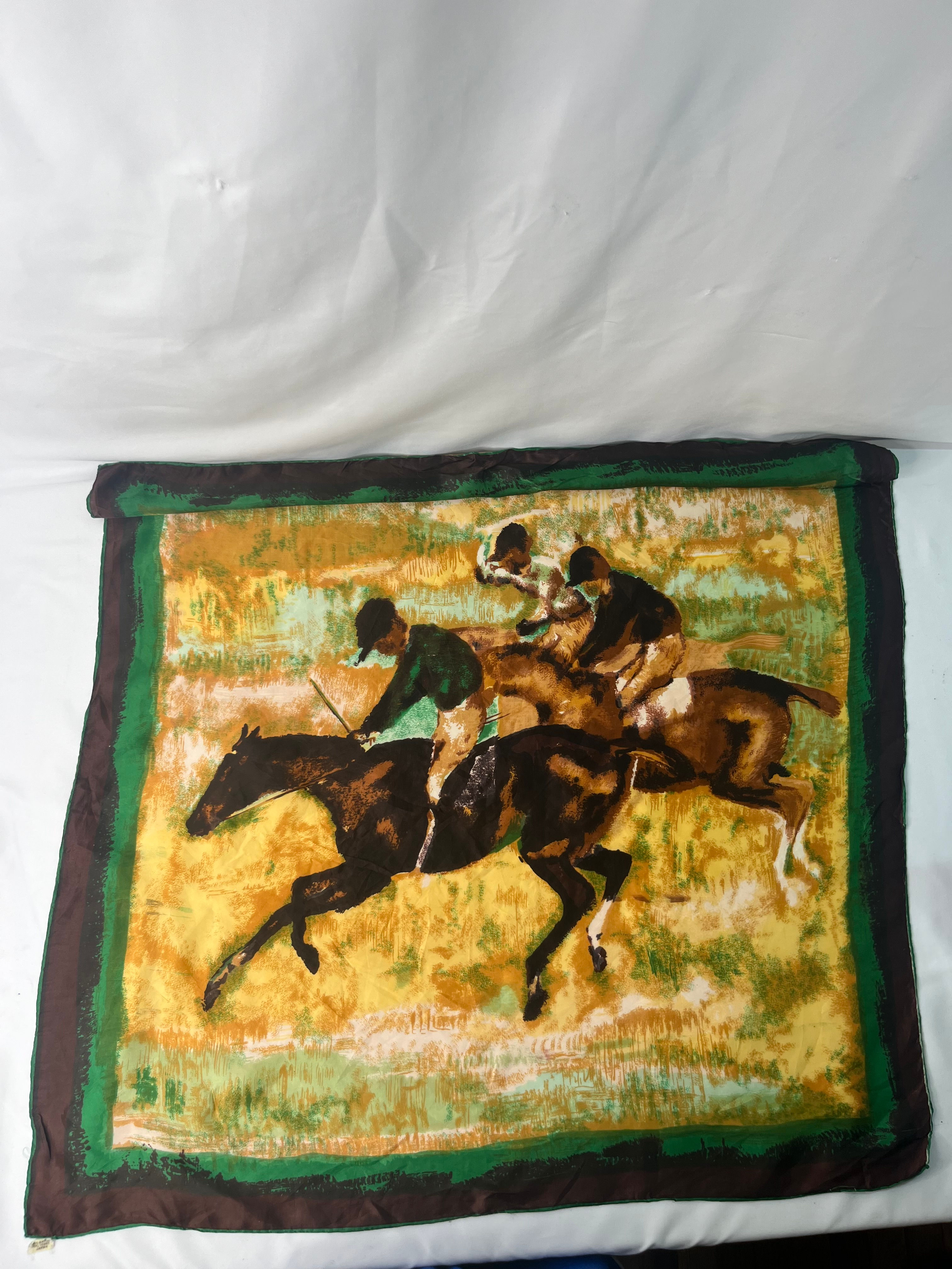 Vintage Horse Racing Theme Silk Scarf-Equestrian Print