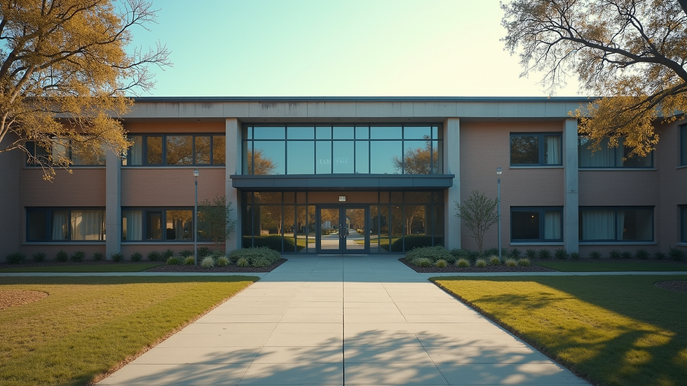 Eye-level view of a vocational school building entrance