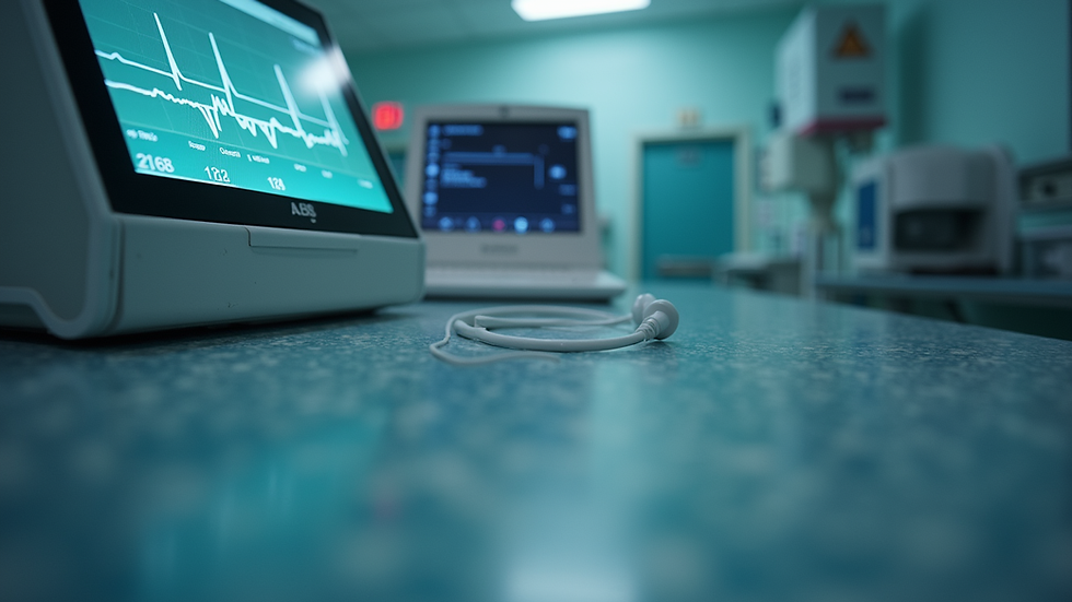 Eye-level view of EKG machine with electrodes attached