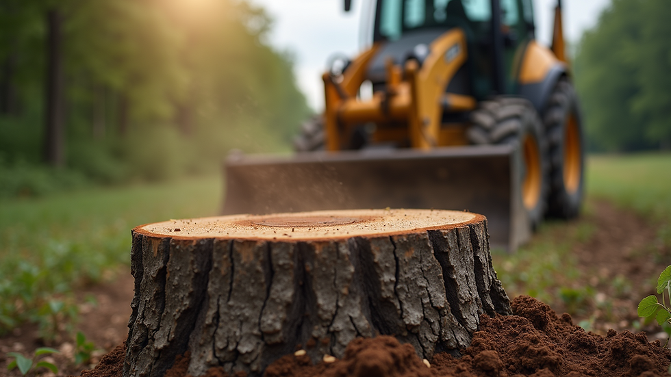 Eye-level view of a manual stump removal in progress