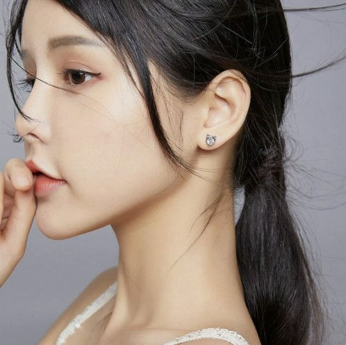 Thumbnail: 925 純銀貓耳環 925 Sterling Silver Cat Zircon Stud Earrings