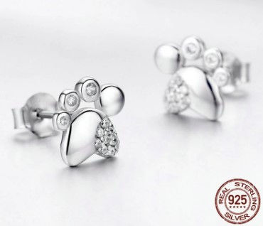 925 Sterling Silver Paw with cubic zircons Earrings