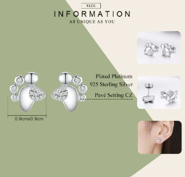 Thumbnail: 925 Sterling Silver Paw with cubic zircons Earrings