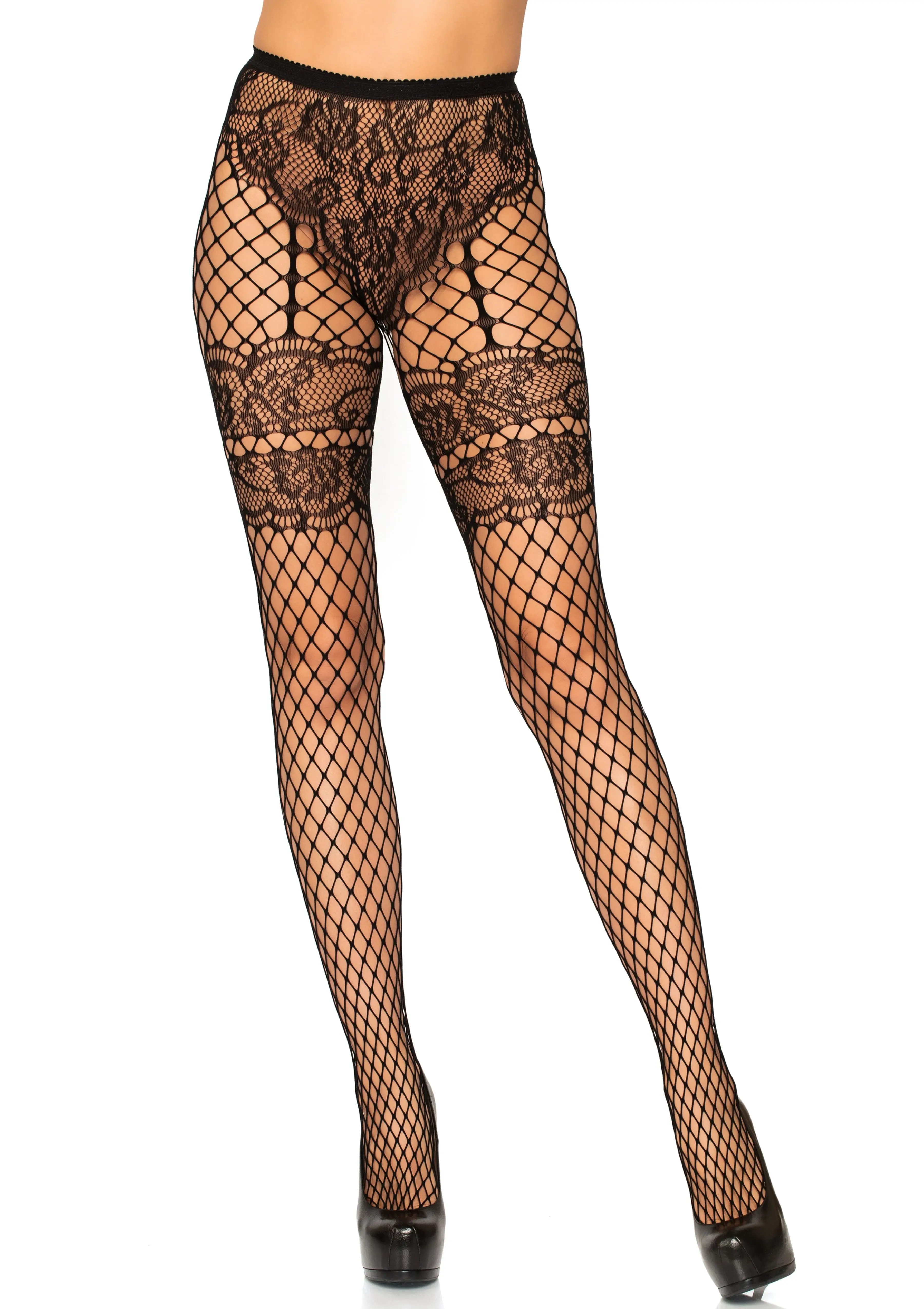 Leg Avenue-Lace French Faux Garter Industrial Net Tights