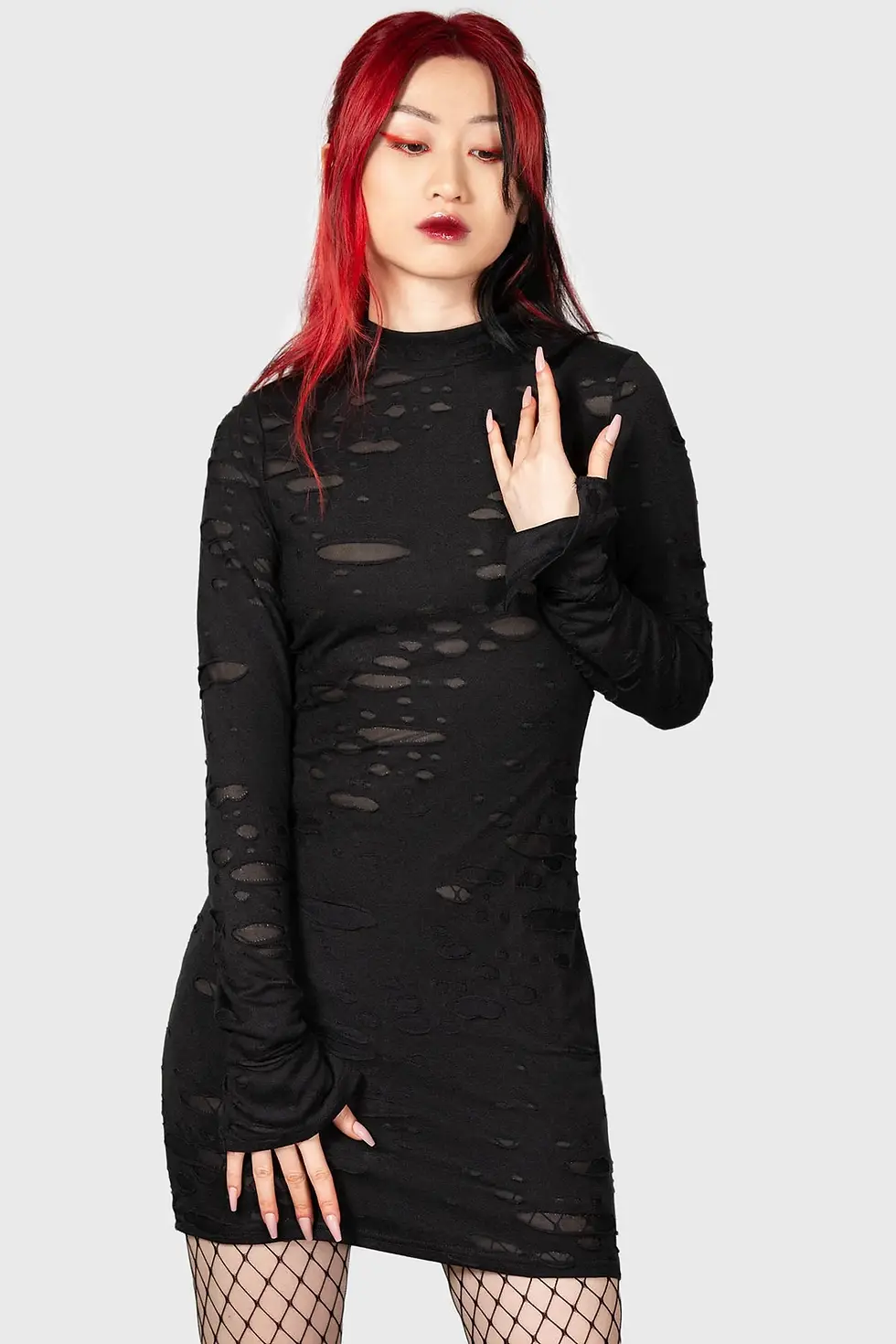 Killstar - Sinners Glimmer Long Sleeve Distressed Dress