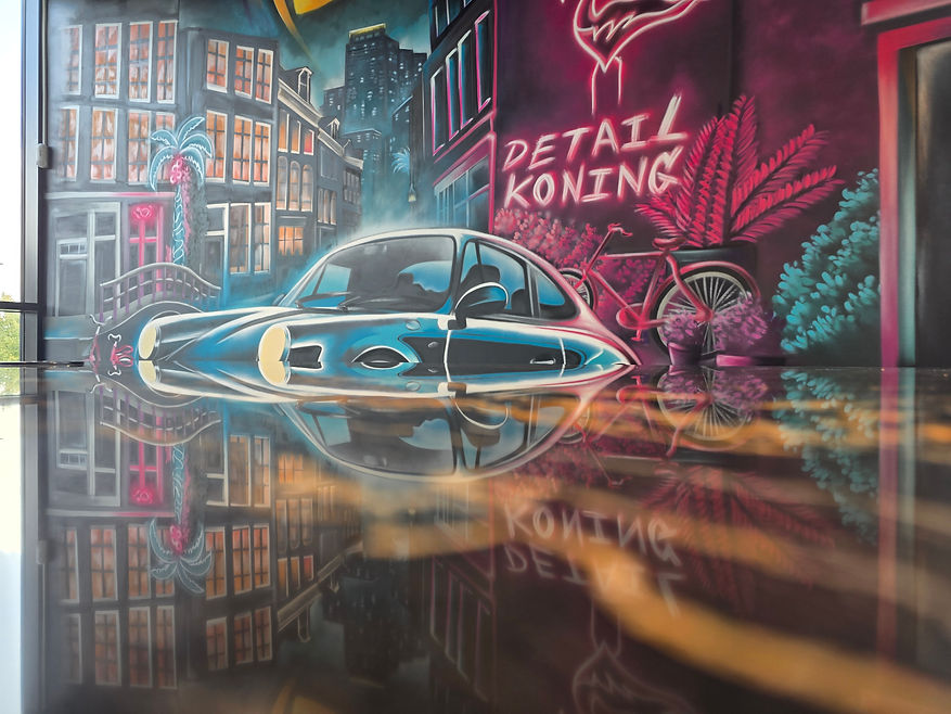 Detail Koning Porsche 964 art mural, DK lounge