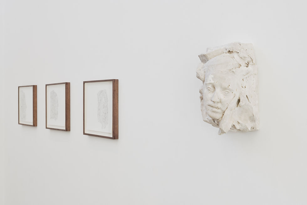 Uillinn installation view, Deirdre drawing series with Andrew O'Connor sculpture