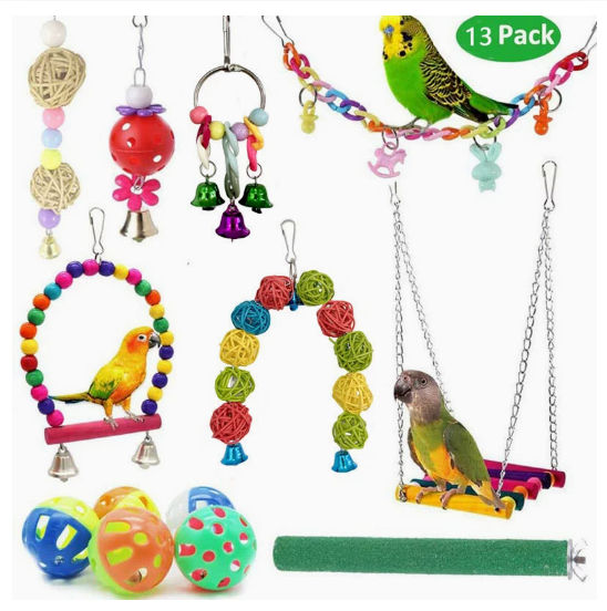 Thumbnail: Parrot Combination Toy 10-Piece Set Wooden Bead Rotating Ladder Swing Stand Wood