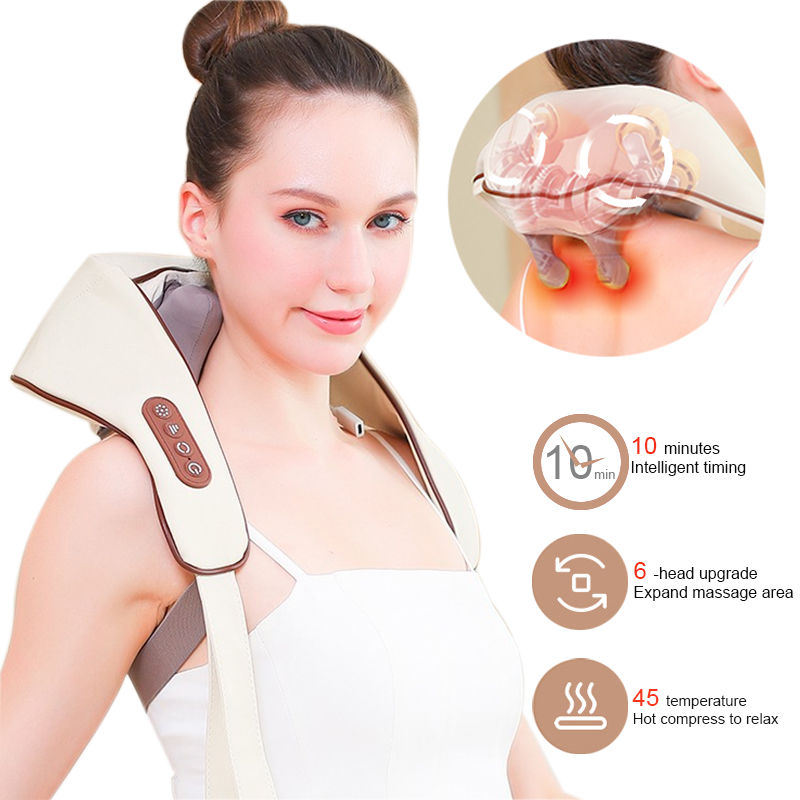 Thumbnail: Woman using wireless neck and shoulder massager with heat