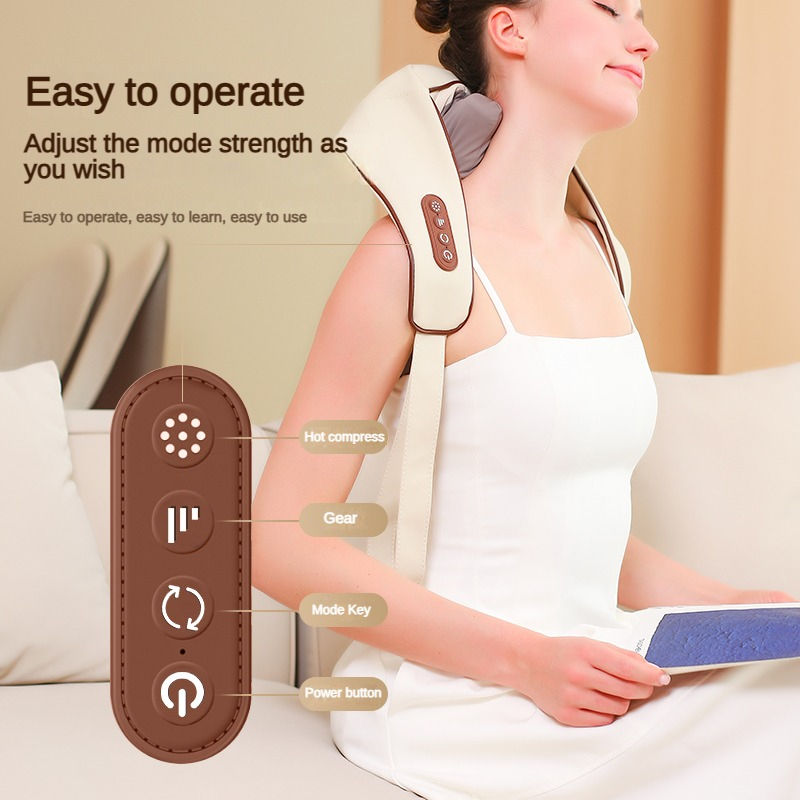 Thumbnail: Woman using neck and shoulder massager with control panel guide