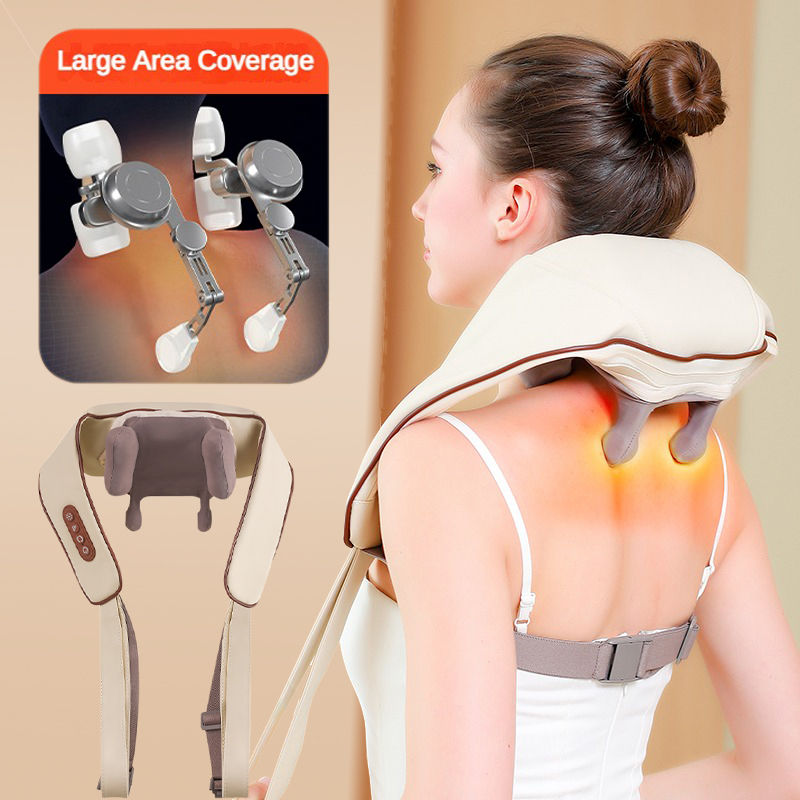Thumbnail: Woman using wireless neck and shoulder massager with heat