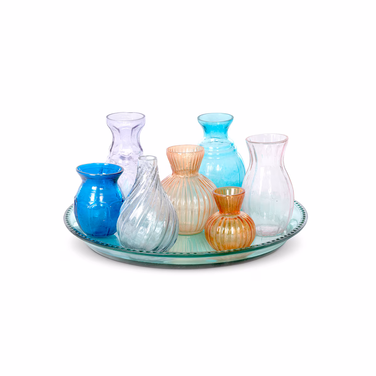 Arc-en-Ciel Mini Vase Collection, Large, Set of 7 Vases with Tray. Assorted Colors