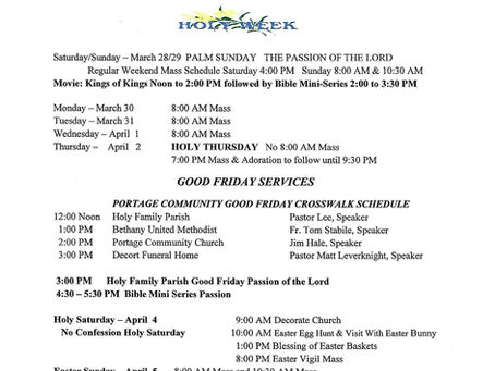 2026 Holy Week Schedule of Events