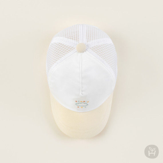 Thumbnail: The Maeve Summer Baby Cap features a vibrant white and yellow color scheme, making it a stylish choice for sunny days.