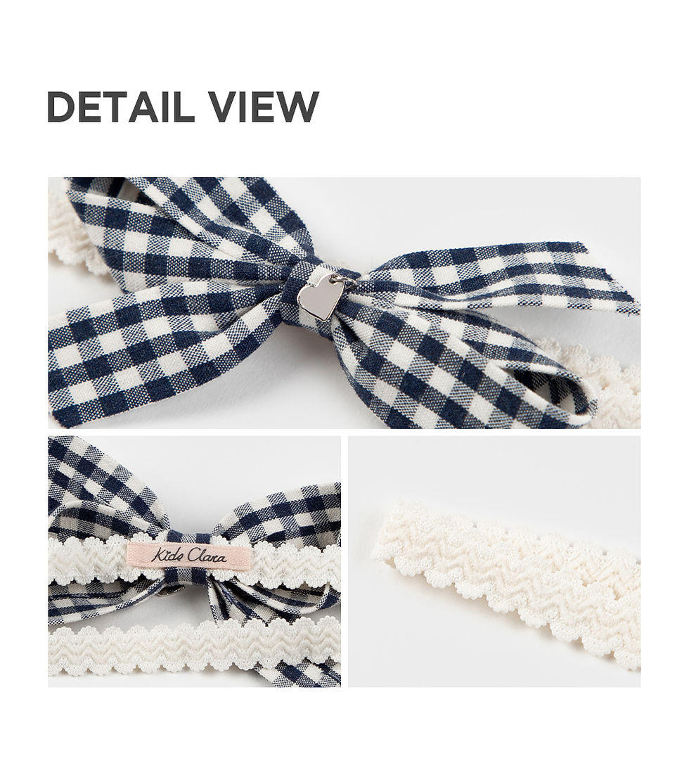 縮圖：The Ellie Baby Hairband features an adorable navy check ribbon adorned with a charming silver charm.
