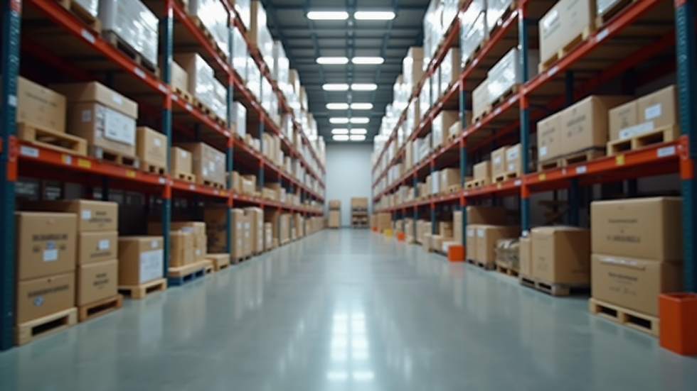Eye-level view of a warehouse filled with various products ready for distribution