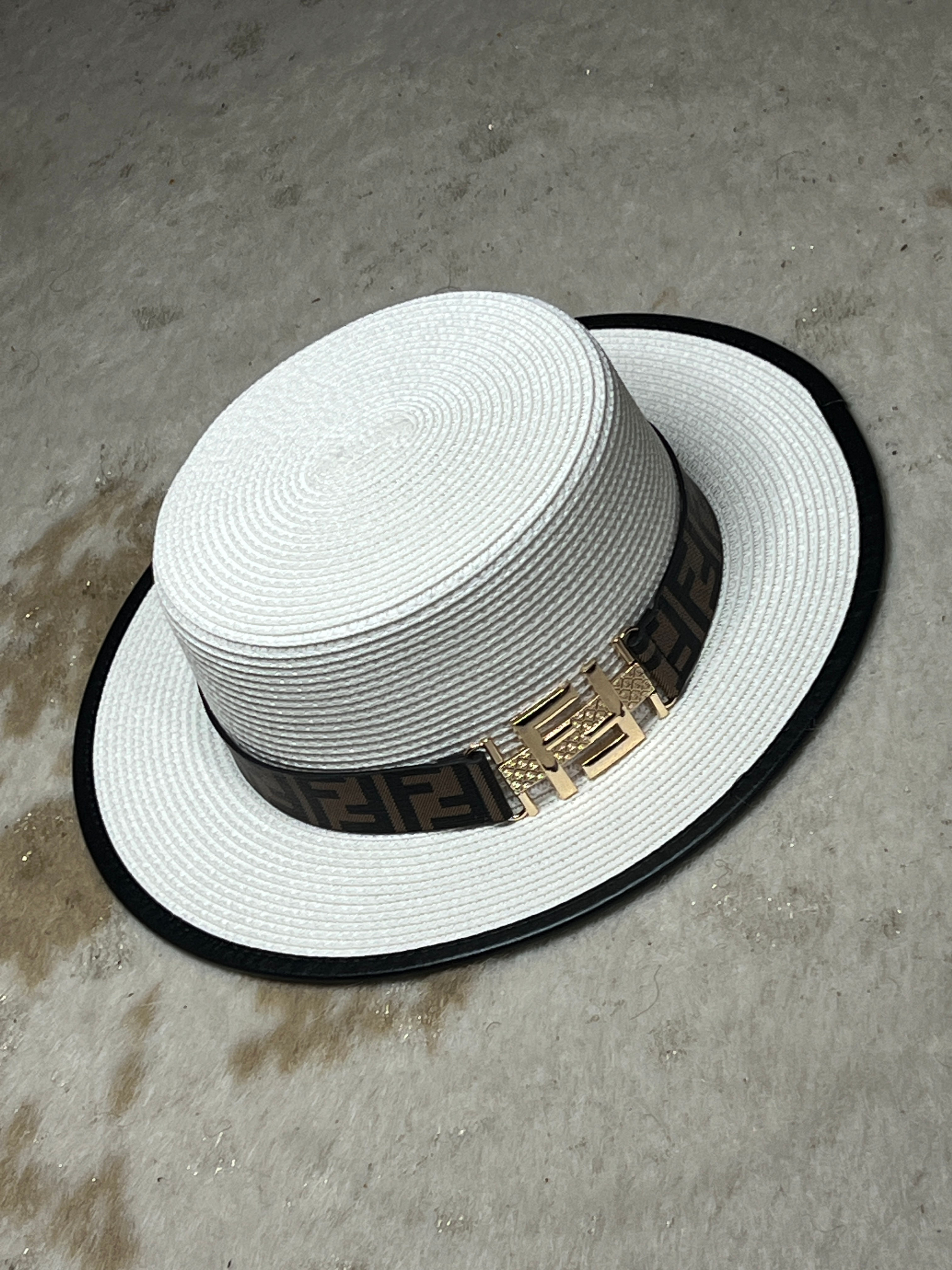 Custom White Fendi Straw Crown