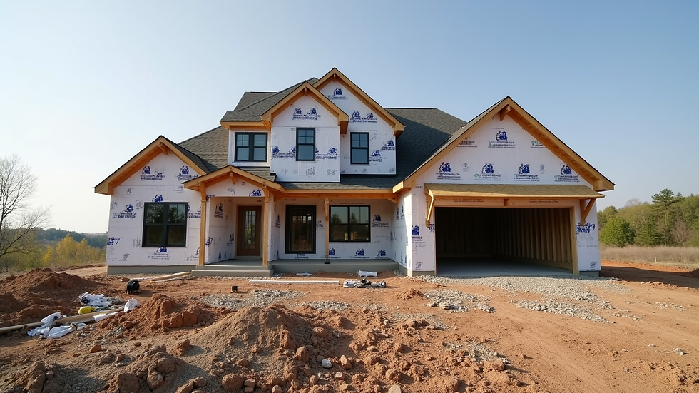 Wide angle view of a new custom home under construction in Lincoln
