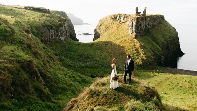 Ireland elopement photographer photographing an elopement at Dunluce Castle in Bushmills, Northern Ireland