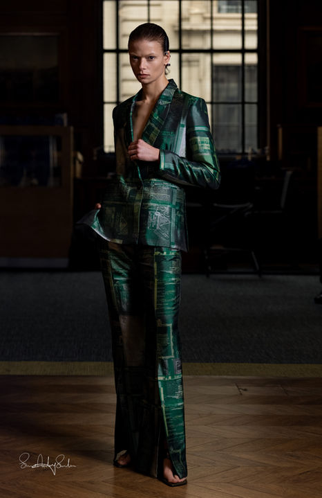 A model poses backstage at the Labrum A/W 2026 runway show