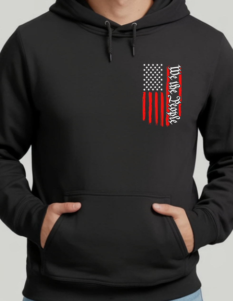 Thumbnail: black hoodie with we the people graphic on front left chest