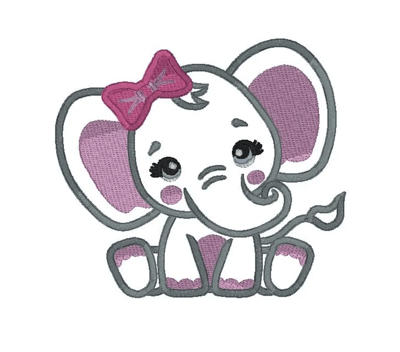 Thumbnail: girl elephant, applique design, machine embroidery, DIGITAL FILE